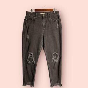 Black high rise mom jeans distressed raw hem size 30